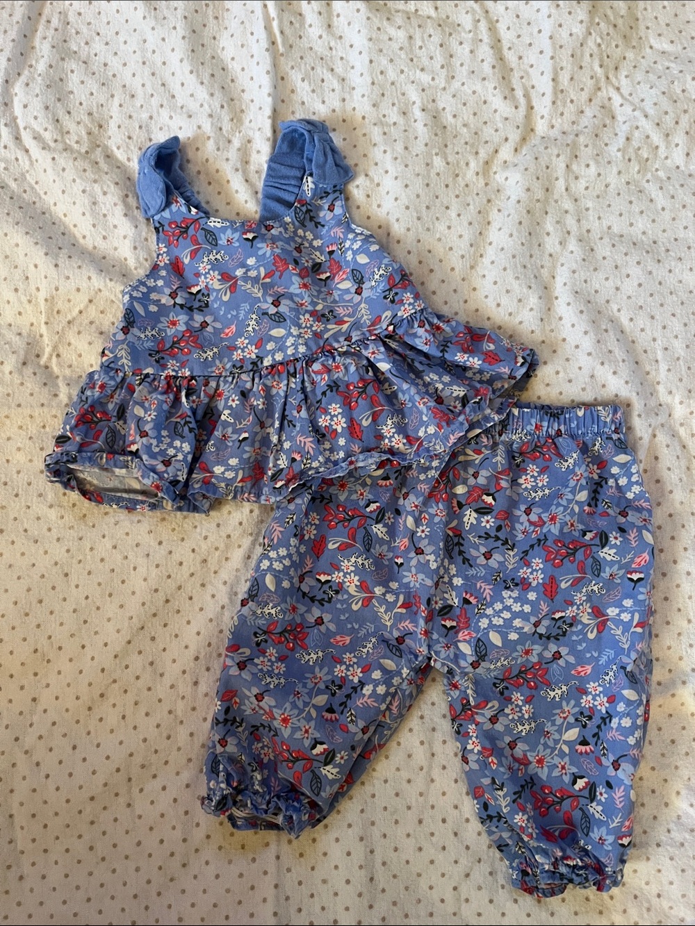 wonder nation Blue Floral Ruffle Tank & Pants Set
